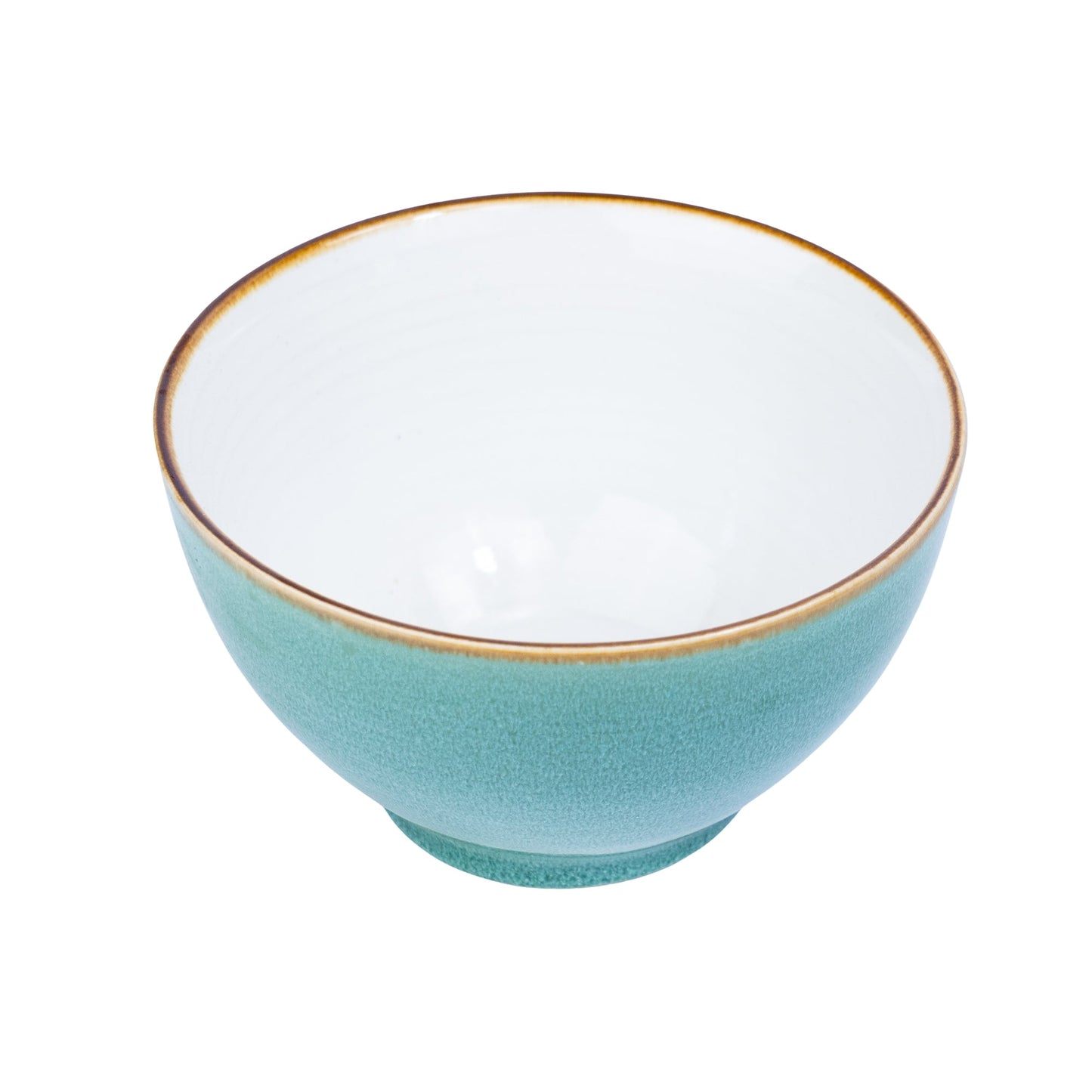 Cuenco redondo de cerámica - Interior blanco y exterior turquesa 13,5 x 8 cm