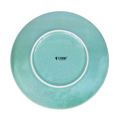 Prato Redondo Médio em Cerâmica - Turquesa com Borda Dourada 21.5cm