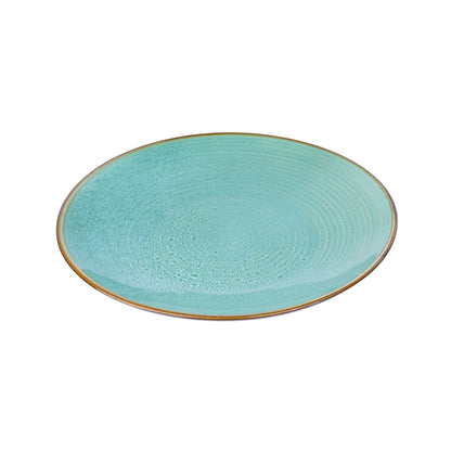 Prato Redondo Médio em Cerâmica - Turquesa com Borda Dourada 21.5cm