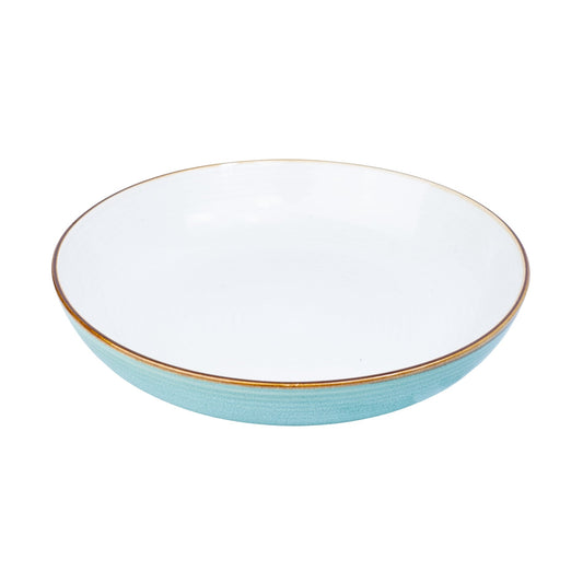 Prato Fundo Redondo em Cerâmica - Interior Branco e Exterior Turquesa 22cm