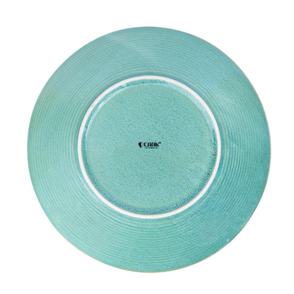 Prato Oval em Cerâmica - Turquesa com Borda Dourada 28cm