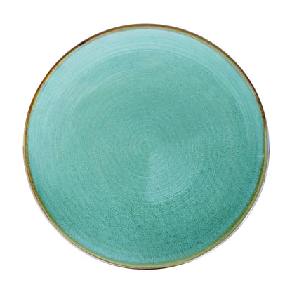 Prato Oval em Cerâmica - Turquesa com Borda Dourada 28cm