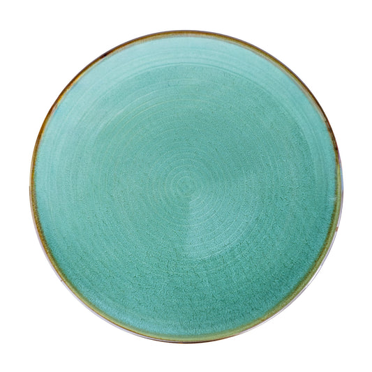 Prato Oval em Cerâmica - Turquesa com Borda Dourada 28cm