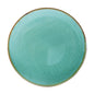 Prato Oval em Cerâmica - Turquesa com Borda Dourada 28cm