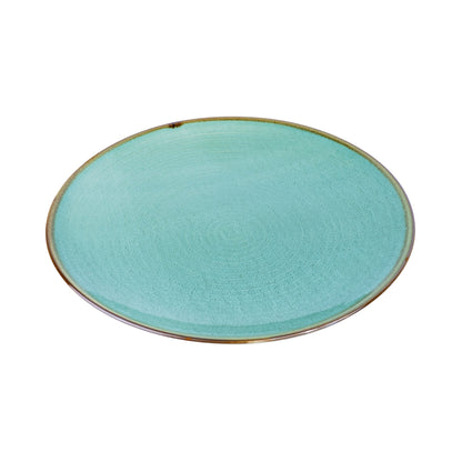 Prato Oval em Cerâmica - Turquesa com Borda Dourada 28cm