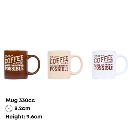 Taza de cerámica de 330 cc "El café lo hace todo posible" - 3 colores disponibles