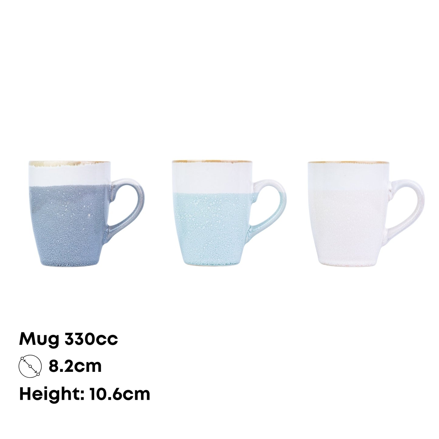 Caneca de Cerâmica 330cc Bicolor com Acabamento Dourado - 3 Cores