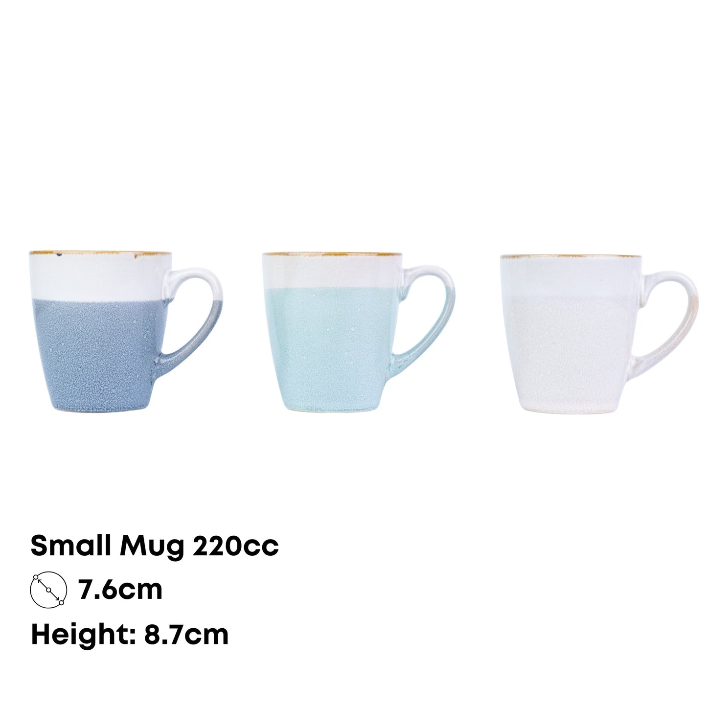 Caneca Pequena de Cerâmica 220cc Bicolor com Acabamento Dourado - 3 Cores