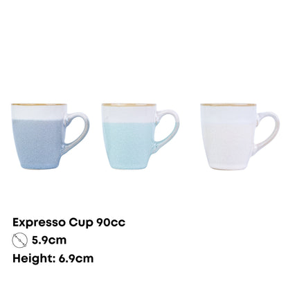 Chávena de Espresso 90cc Bicolor com Acabamento Dourado - 3 Cores