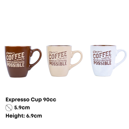 Chávena de Espresso 90cc "Coffee Makes Everything Possible" - 3 Cores
