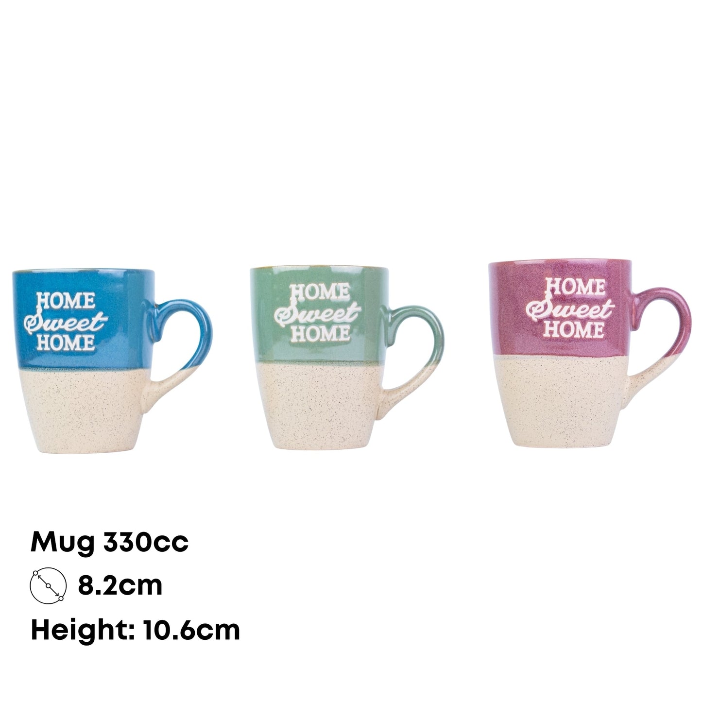 Caneca de Cerâmica 330cc "Home Sweet Home" - 3 Cores Disponíveis