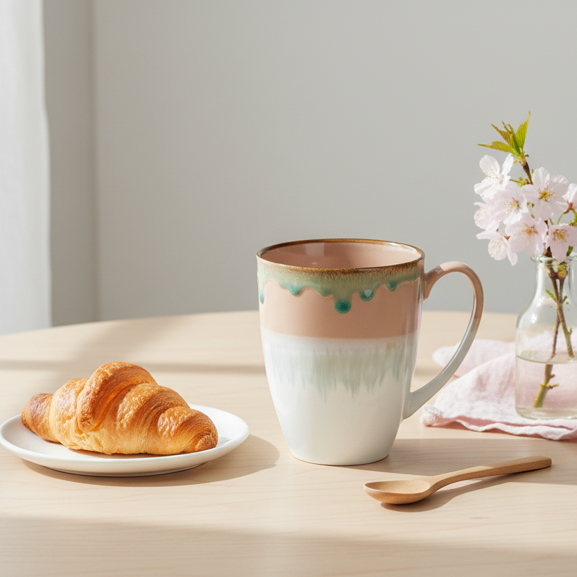 Cenário elegante com caneca tricolor pastel