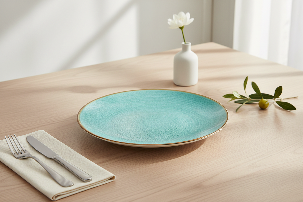 Cenário elegante com prato turquesa