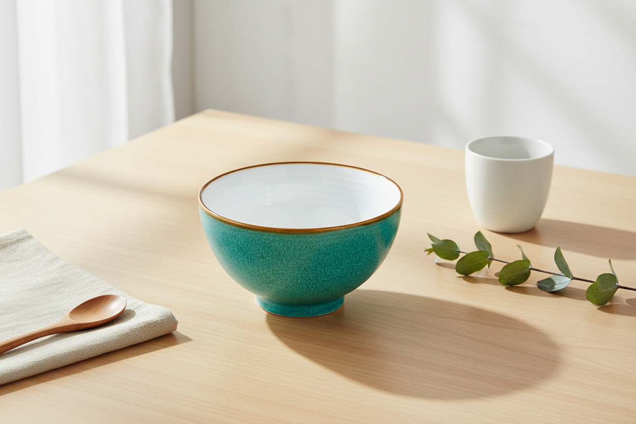 Cenário elegante com tigela branca e turquesa