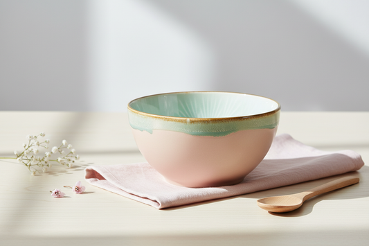 Cenário elegante com tigela verde água e rosa