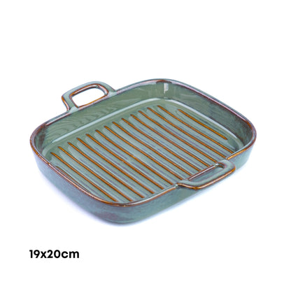 Prato de Cerâmica para Grelhados Quadrado com Pegas - Verde Jade (19x20cm)