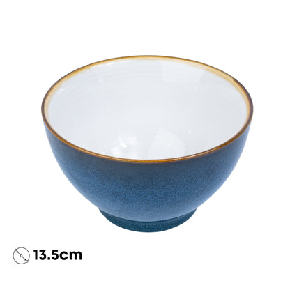 Tigela Redonda em Cerâmica - Interior Branco e Exterior Azul Petróleo 13.5cm