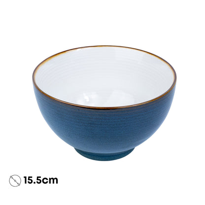 Tigela Redonda em Cerâmica - Interior Branco e Exterior Azul Petróleo 15.5cm