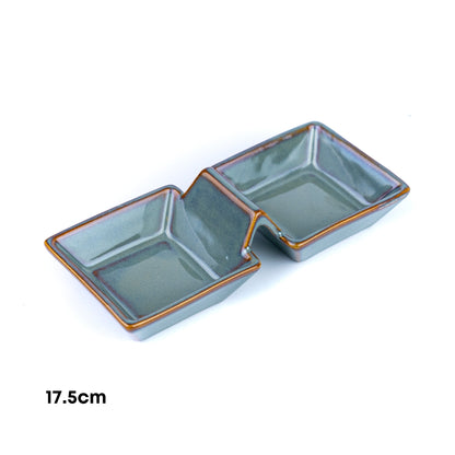 Prato Duplo de Cerâmica para Molhos com Pega - Verde Jade (17,5cm)