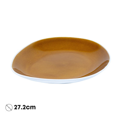 Prato Redondo Grande em Cerâmica - Bicolor Interior Mostarda/Verde e Exterior Branco 27.2cm