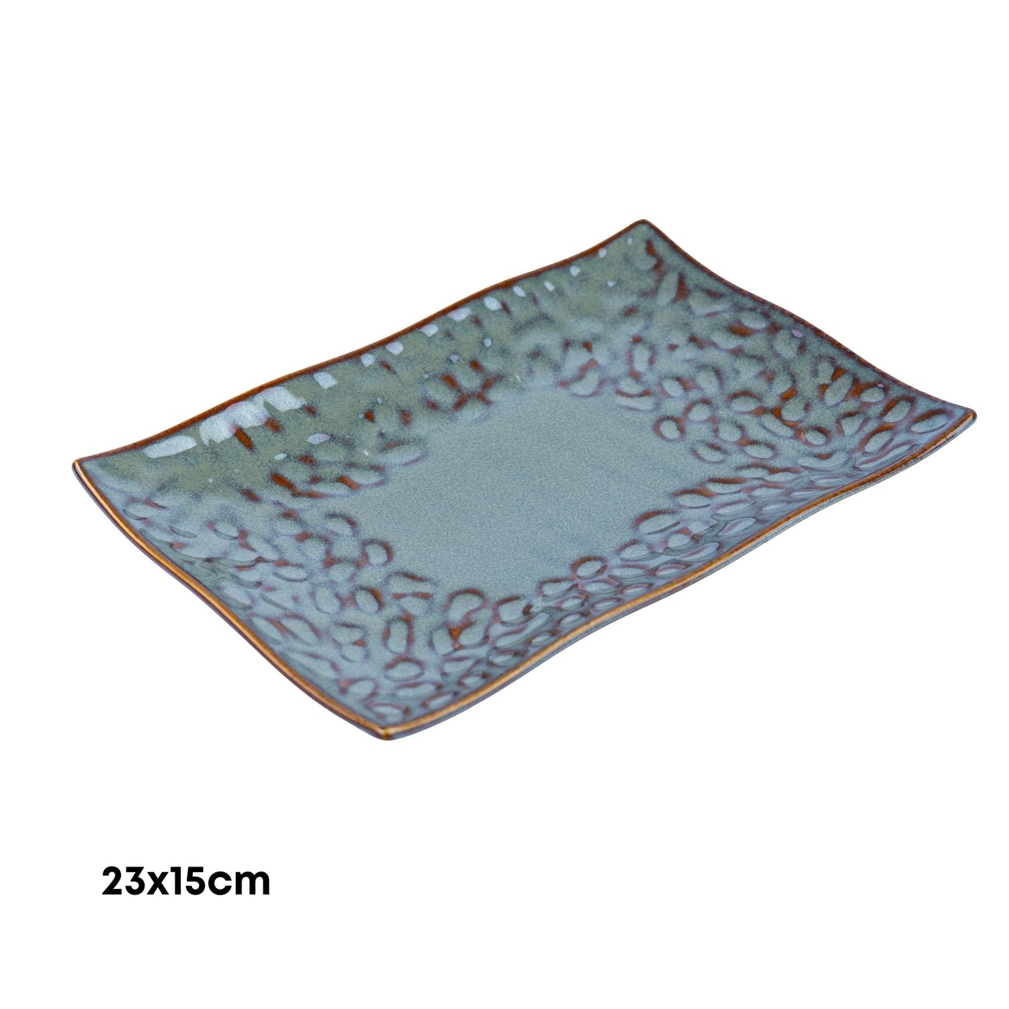 Prato Retangular de Cerâmica com Padrão Orgânico em Verde Jade