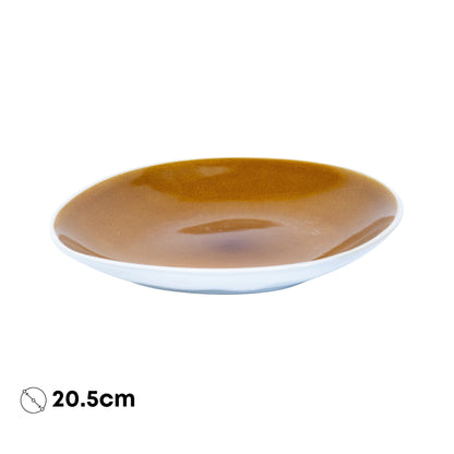 Prato Redondo Médio em Cerâmica - Bicolor Interior Mostarda/Verde e Exterior Branco 20.5cm