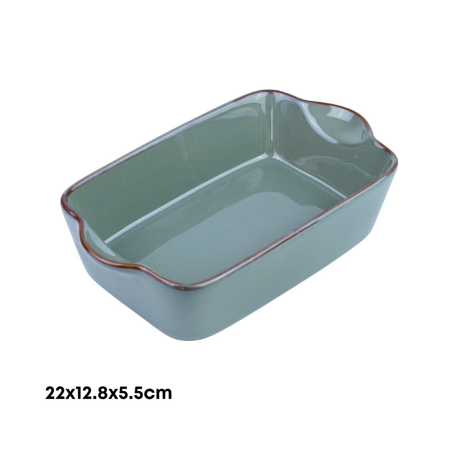 Travessa Retangular de Cerâmica com Asas em Verde Jade 22x12,8x5,5cm