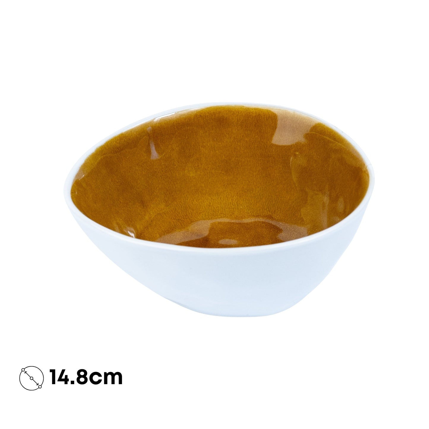 Tigela Redonda em Cerâmica - Bicolor Interior Mostarda/Verde e Exterior Branco 14.8cm