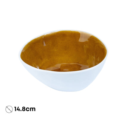 Tigela Redonda em Cerâmica - Bicolor Interior Mostarda/Verde e Exterior Branco 14.8cm