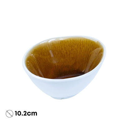 Tigela Redonda em Cerâmica - Bicolor Interior Mostarda/Verde e Exterior Branco 10.2cm