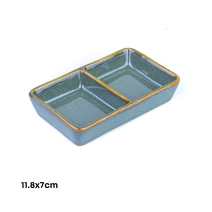 Prato Dividido de Cerâmica com Dois Compartimentos em Verde Jade 11,8x7cm
