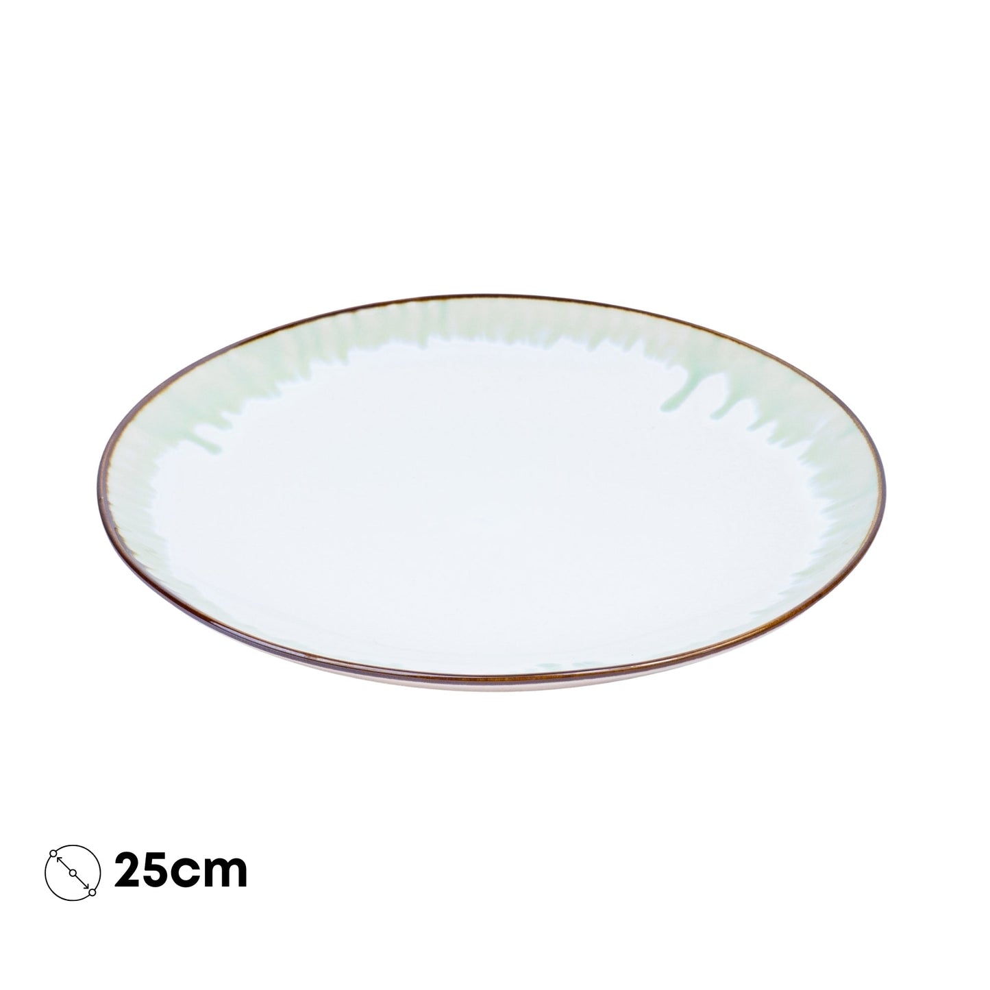 Prato Redondo Grande em Cerâmica - Branco com Detalhes Verdes 25cm