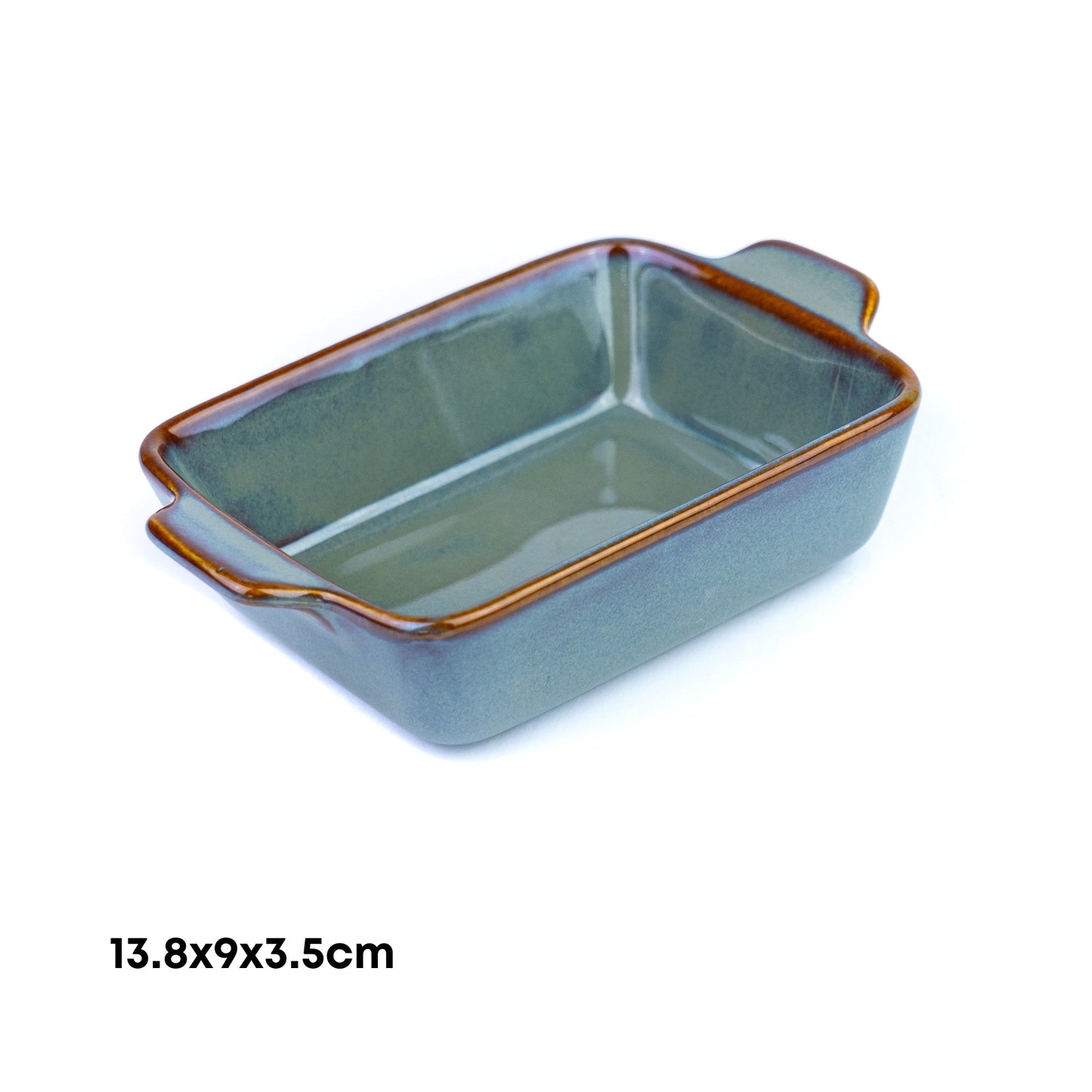 Travessa Retangular Pequena de Cerâmica com Asas em Verde Jade 13,8x9x3,5cm