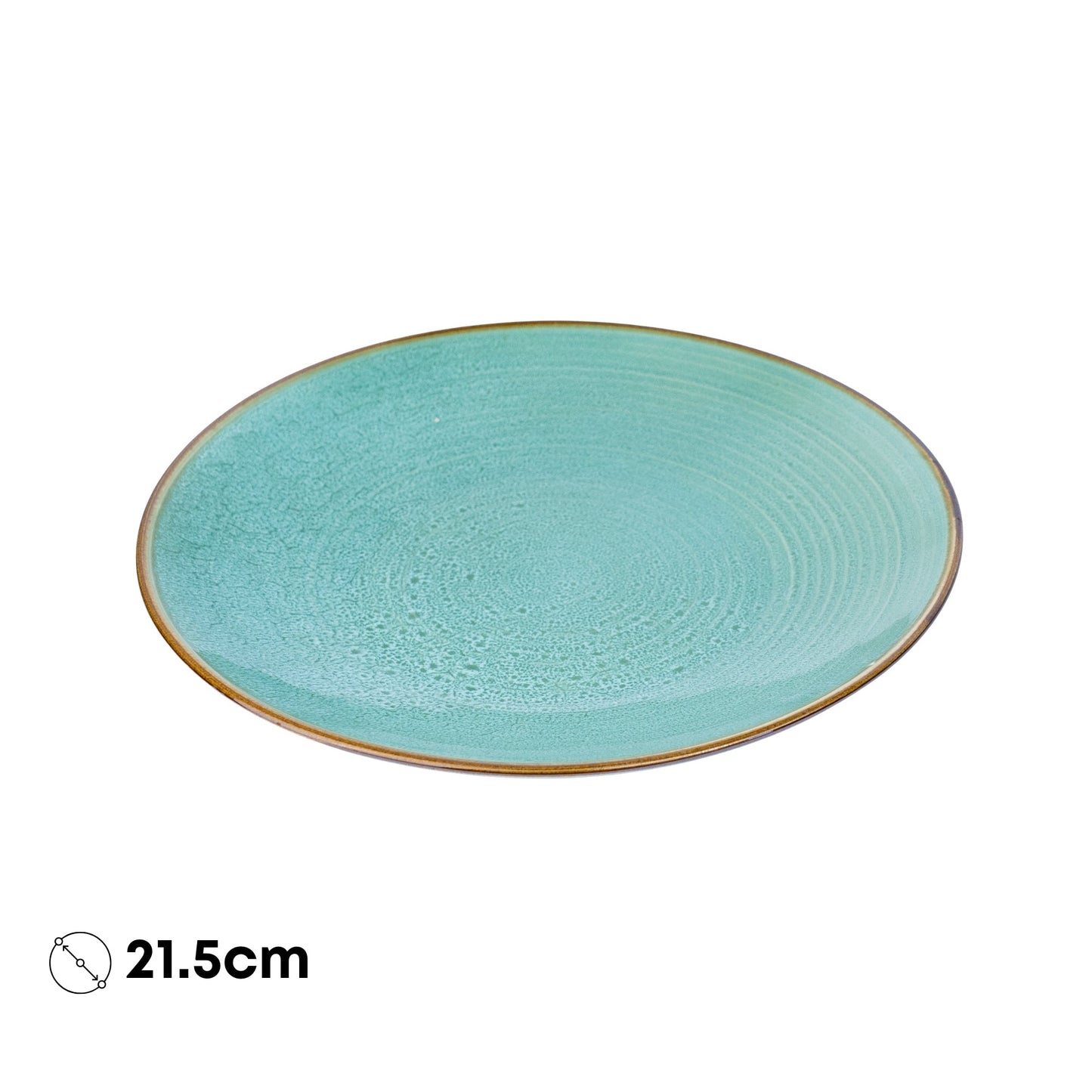 Prato Redondo Médio em Cerâmica - Turquesa com Borda Dourada 21.5cm