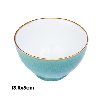 Cuenco redondo de cerámica - Interior blanco y exterior turquesa 13,5 x 8 cm