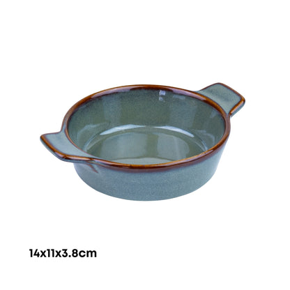 Tigela Redonda de Cerâmica com Asas em Verde Jade 14x11x3,8cm