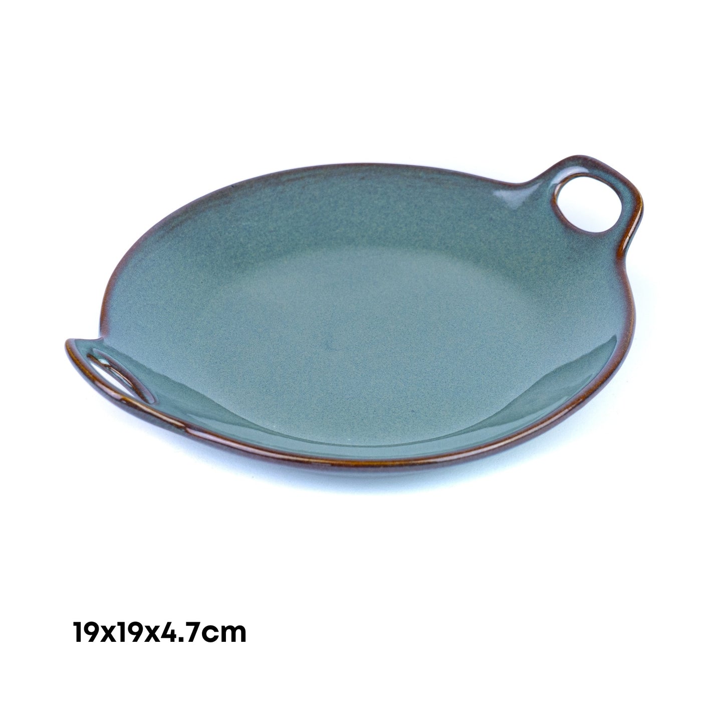 Prato Redondo de Cerâmica com Asas e Bordas Onduladas em Verde Jade 19x19x4,7cm