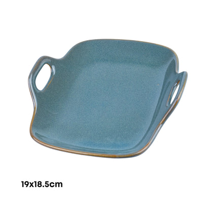 Prato Quadrado de Cerâmica com Asas e Cantos Arredondados em Verde Jade 19x18,5cm