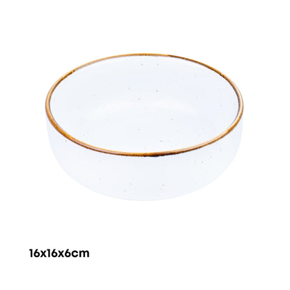 Tigela Média Redonda de Cerâmica Branca com Borda Dourada 16x16x6cm