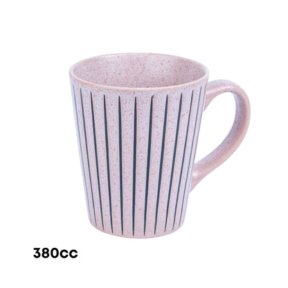 Taza de cerámica rosa con líneas - 380cc