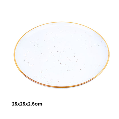 Prato Oval Grande de Cerâmica Branca com Borda Dourada 25x25x2,5cm