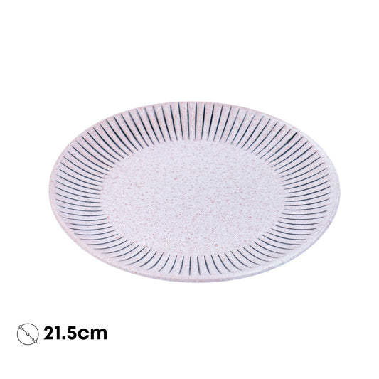 Prato Redondo em Cerâmica - Rosa com Riscas Radiais Pretas 21.5cm