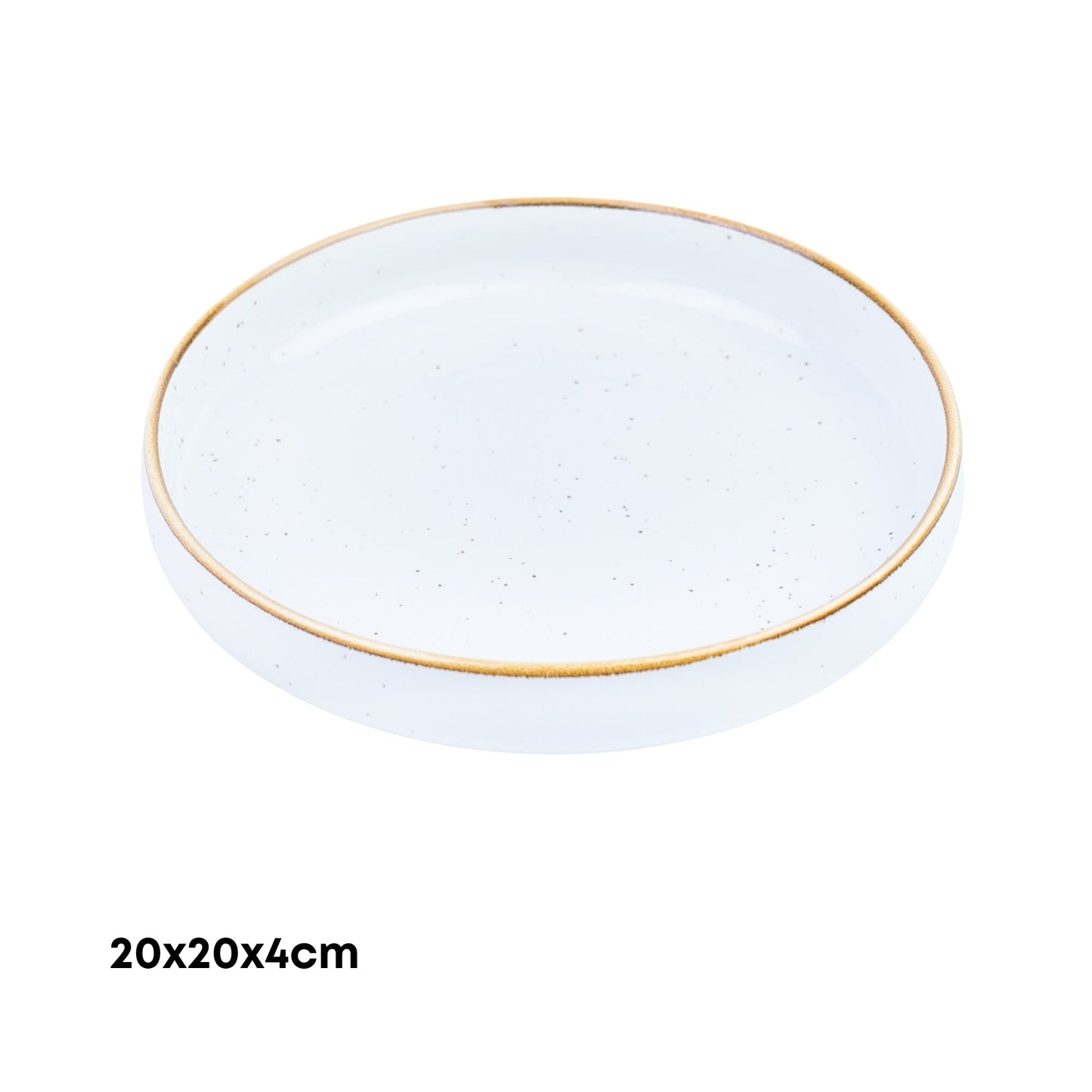 Tigela Redonda Funda de Cerâmica Branca com Borda Dourada 20x20x4cm