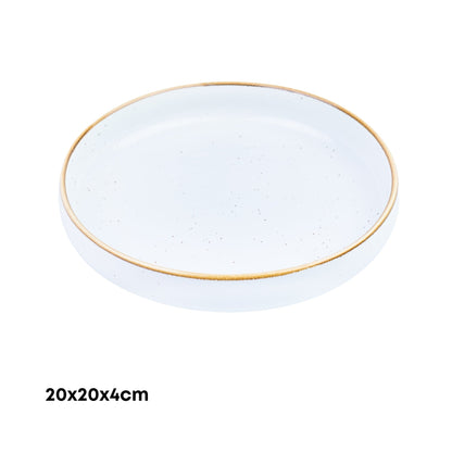 Tigela Redonda Funda de Cerâmica Branca com Borda Dourada 20x20x4cm