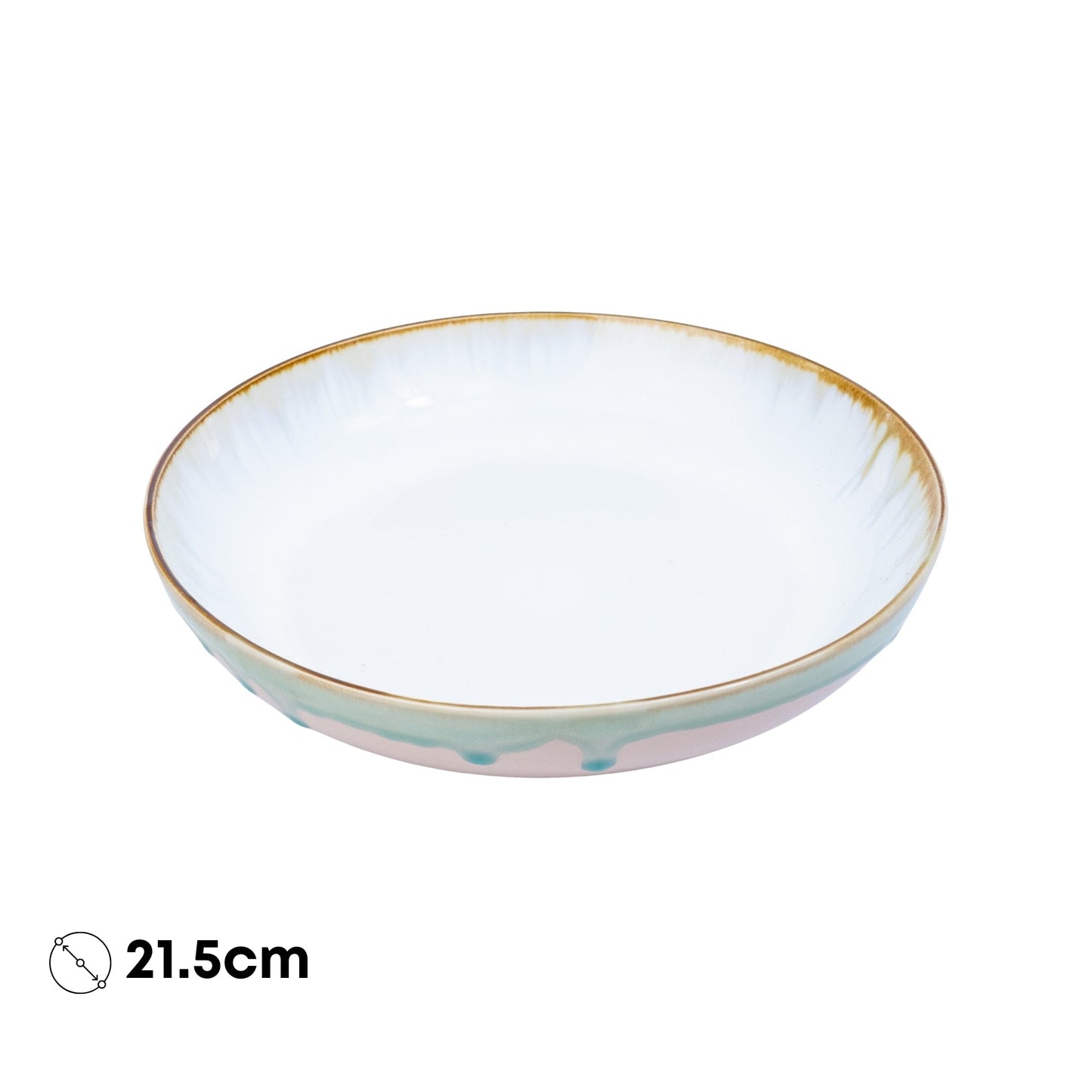 Prato Redondo Médio em Cerâmica - Branco com Detalhes Verde e Rosa 21.5cm