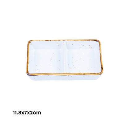 Tigela Retangular Pequena de Cerâmica Branca com Borda Dourada 11,8x7x2cm