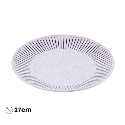 Prato Redondo em Cerâmica - Rosa com Riscas Radiais Pretas na Borda 27cm