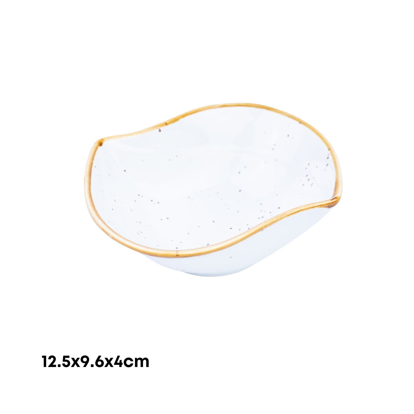 Tigela Orgânica de Cerâmica Branca com Borda Dourada e Bico 12,5x9,6x4cm