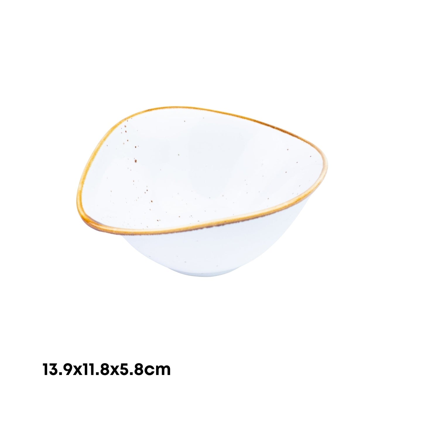 Tigela Triangular de Cerâmica Branca com Borda Dourada 13,9x11,8x5,8cm