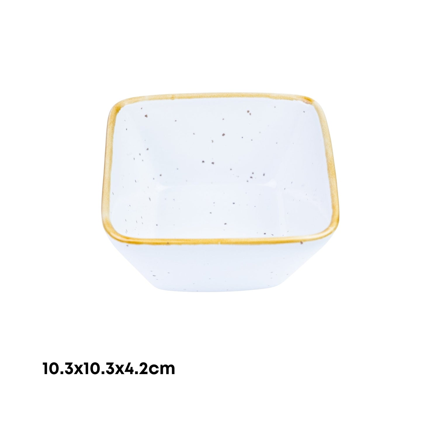 Tigela Quadrada Pequena de Cerâmica Branca com Borda Dourada 10,3x10,3x4,2cm